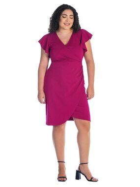 24Seven Comfort Apparel Ruffle Knee Dress Pink Magenta Plus Size 1X MSRP $97